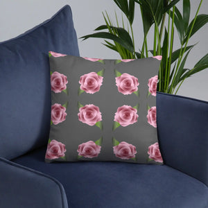 Pink Roses Grey Throw Pillows – Concealed Zipper - Dipaliz