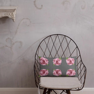 Pink Roses Grey Throw Pillows – Concealed Zipper - Dipaliz
