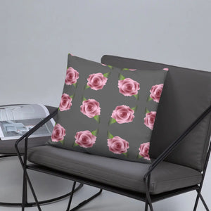 Pink Roses Grey Throw Pillows – Concealed Zipper - Dipaliz