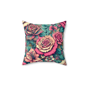 Pink Roses Spun Polyester Square Pillow - Dipaliz - Throw Pillows