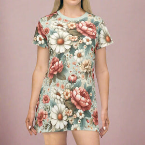 White Flowers T-shirt Dress – Eco-friendly - Dipaliz - Dresses - Xs