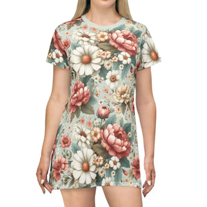 White Flowers T-shirt Dress – Eco-friendly - Dipaliz - Dresses - Xs
