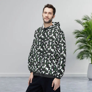 Outerwear - Pixel Camo Windbreaker Jacket Black Green Hooded - Dipaliz Xs