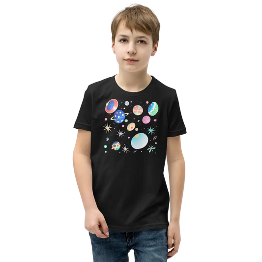 Explore the Cosmos: Youth Short Sleeve Planet Tee - Black / s