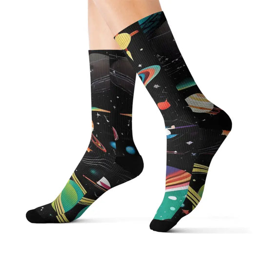 Unlock Cosmic Style with Sublimation Solar System Socks - l