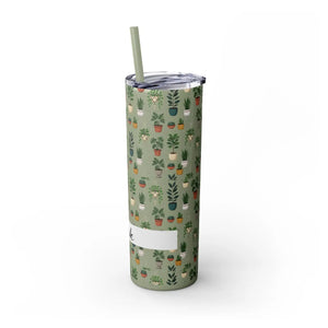 Plant Lover Skinny Tumbler 20oz – Personalized Succulent Pattern with Straw - Tumblers