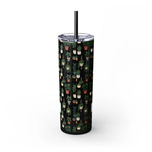 Plant Lover Skinny Tumbler 20oz – Personalized Succulent Pattern with Straw - Tumblers