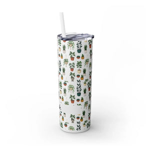 Plant Lover Skinny Tumbler 20oz – Personalized Succulent Pattern with Straw - Tumblers