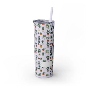 Plant Lover Skinny Tumbler 20oz – Personalized Succulent Pattern with Straw - Tumblers