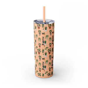 Plant Lover Skinny Tumbler 20oz – Personalized Succulent Pattern with Straw - Tumblers