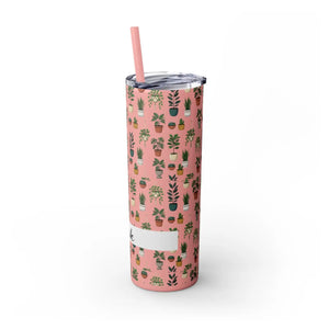 Plant Lover Skinny Tumbler 20oz – Personalized Succulent Pattern with Straw - Tumblers