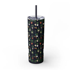 Plant Lover Skinny Tumbler 20oz – Personalized Succulent Pattern with Straw - Tumblers