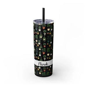 Plant Lover Skinny Tumbler 20oz – Personalized Succulent Pattern with Straw - Tumblers