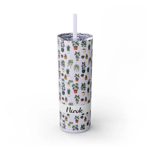 Plant Lover Skinny Tumbler 20oz – Personalized Succulent Pattern with Straw - Tumblers