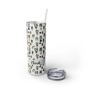 Plant Lover Skinny Tumbler 20oz – Personalized Succulent Pattern with Straw - Tumblers