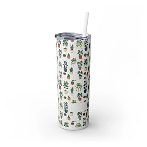 Plant Lover Skinny Tumbler 20oz – Personalized Succulent Pattern with Straw - Tumblers