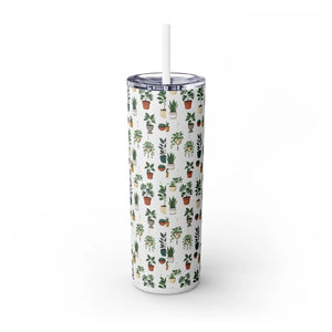 Plant Lover Skinny Tumbler 20oz – Personalized Succulent Pattern with Straw - Tumblers