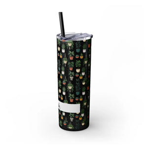 Plant Lover Skinny Tumbler 20oz – Personalized Succulent Pattern with Straw - Tumblers