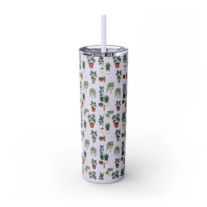 Plant Lover Skinny Tumbler 20oz – Personalized Succulent Pattern with Straw - Tumblers