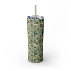 Plant Lover Skinny Tumbler 20oz – Personalized Succulent Pattern with Straw - Tumblers