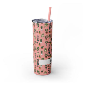 Plant Lover Skinny Tumbler 20oz – Personalized Succulent Pattern with Straw - Tumblers