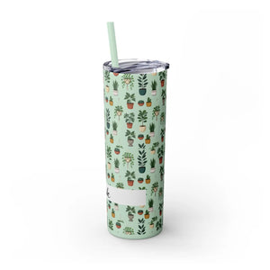 Plant Lover Skinny Tumbler 20oz – Personalized Succulent Pattern with Straw - Tumblers