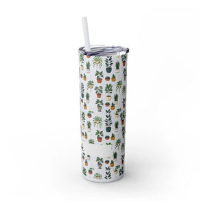 Plant Lover Skinny Tumbler 20oz – Personalized Succulent Pattern with Straw - Tumblers