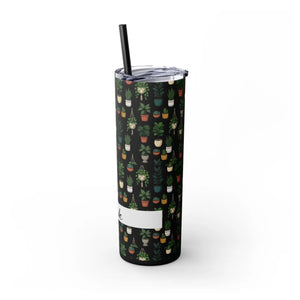 Plant Lover Skinny Tumbler 20oz – Personalized Succulent Pattern with Straw - Tumblers