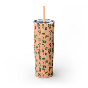 Plant Lover Skinny Tumbler 20oz – Personalized Succulent Pattern with Straw - Tumblers