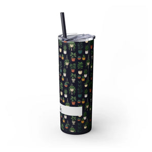 Plant Lover Skinny Tumbler 20oz – Personalized Succulent Pattern with Straw - Tumblers