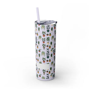 Plant Lover Skinny Tumbler 20oz – Personalized Succulent Pattern with Straw - Tumblers