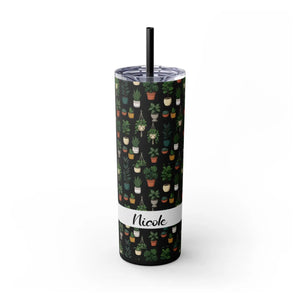 Plant Lover Skinny Tumbler 20oz – Personalized Succulent Pattern with Straw - Tumblers
