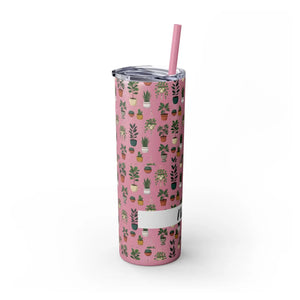Plant Lover Skinny Tumbler 20oz – Personalized Succulent Pattern with Straw - Tumblers