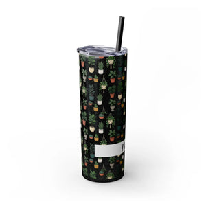 Plant Lover Skinny Tumbler 20oz – Personalized Succulent Pattern with Straw - Tumblers