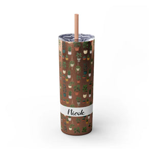 Plant Lover Skinny Tumbler 20oz – Personalized Succulent Pattern with Straw - Tumblers