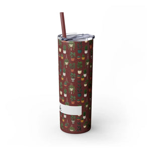Plant Lover Skinny Tumbler 20oz – Personalized Succulent Pattern with Straw - Tumblers