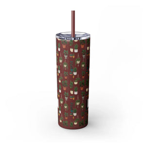 Plant Lover Skinny Tumbler 20oz – Personalized Succulent Pattern with Straw - Tumblers