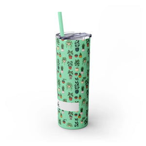 Plant Lover Skinny Tumbler 20oz – Personalized Succulent Pattern with Straw - Tumblers