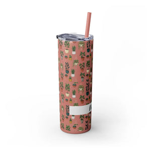 Plant Lover Skinny Tumbler 20oz – Personalized Succulent Pattern with Straw - Tumblers