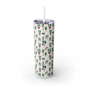 Plant Lover Skinny Tumbler 20oz – Personalized Succulent Pattern with Straw - Tumblers