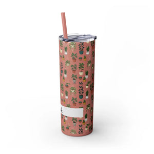 Plant Lover Skinny Tumbler 20oz – Personalized Succulent Pattern with Straw - Tumblers
