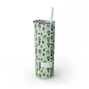 Plant Lover Skinny Tumbler 20oz – Personalized Succulent Pattern with Straw - Tumblers