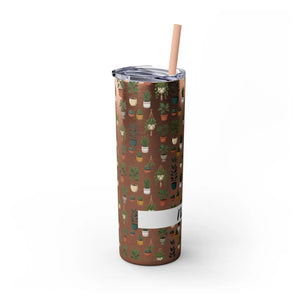 Plant Lover Skinny Tumbler 20oz – Personalized Succulent Pattern with Straw - Tumblers