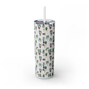 Plant Lover Skinny Tumbler 20oz – Personalized Succulent Pattern with Straw - Tumblers