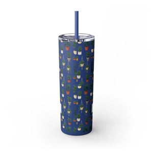 Plant Lover Skinny Tumbler 20oz – Personalized Succulent Pattern with Straw - Tumblers