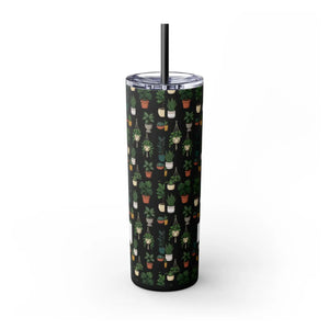 Plant Lover Skinny Tumbler 20oz – Personalized Succulent Pattern with Straw - Tumblers