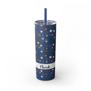 Plant Lover Skinny Tumbler 20oz – Personalized Succulent Pattern with Straw - Tumblers