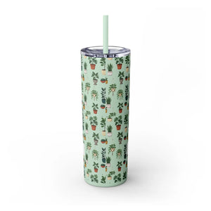 Plant Lover Skinny Tumbler 20oz – Personalized Succulent Pattern with Straw - Tumblers
