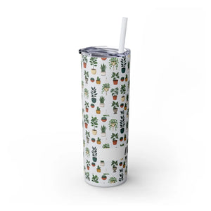 Plant Lover Skinny Tumbler 20oz – Personalized Succulent Pattern with Straw - Tumblers