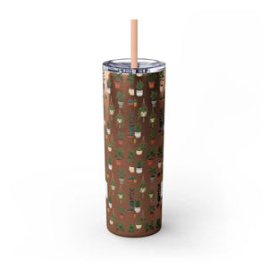 Plant Lover Skinny Tumbler 20oz – Personalized Succulent Pattern with Straw - Tumblers